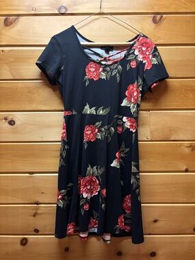 Joe Boxer Black Mini Dress with Red Rose Print